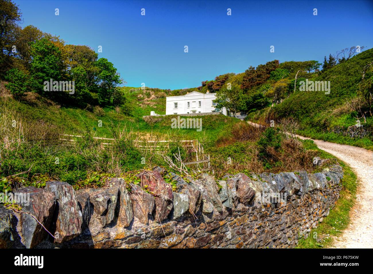 Millcombe House on Lundy Island is a large classical villa now used as holiday accommodation Stock Photo