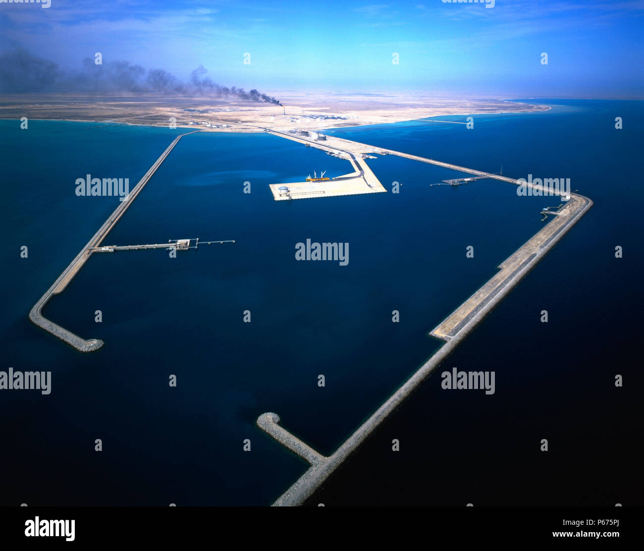 Aerial view of Liquid Natural Gas Refinery and harbour, Qatar. Stock Photo