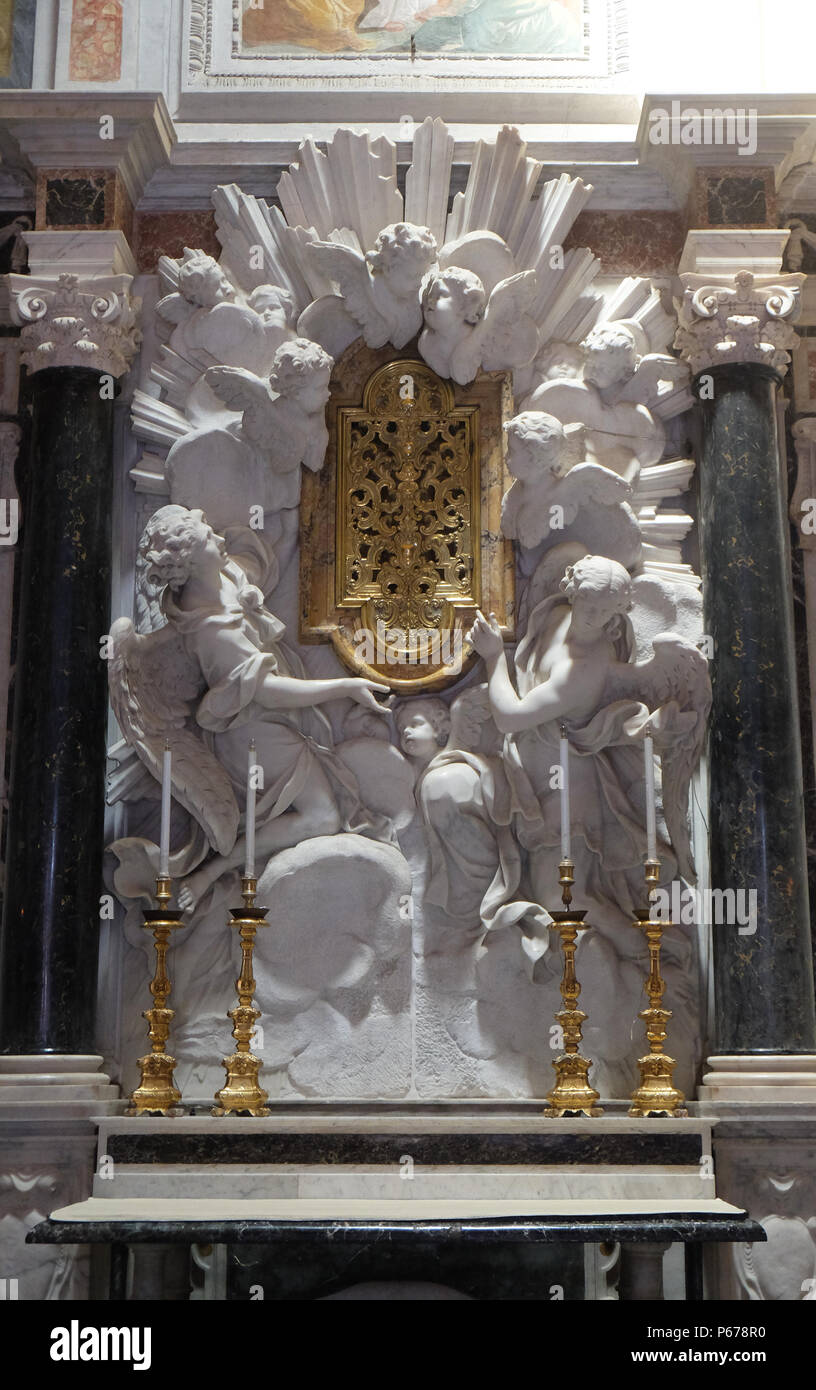 Altar in Chapel Cenami, high relief of Giovanni Baratta, Basilica of San Frediano, Lucca, Tuscany, Italy Stock Photo