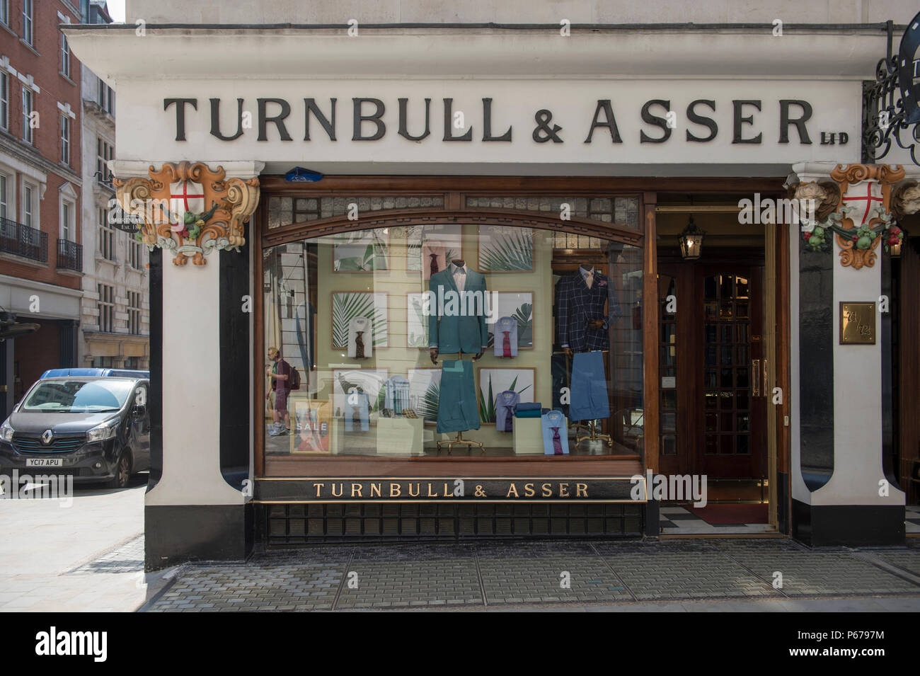 Turnbull and Asser, gentlemans bespoke Royal Warrant shirtmaker and tiemaker at Jermyn Street in London’s St James’s. Stock Photo