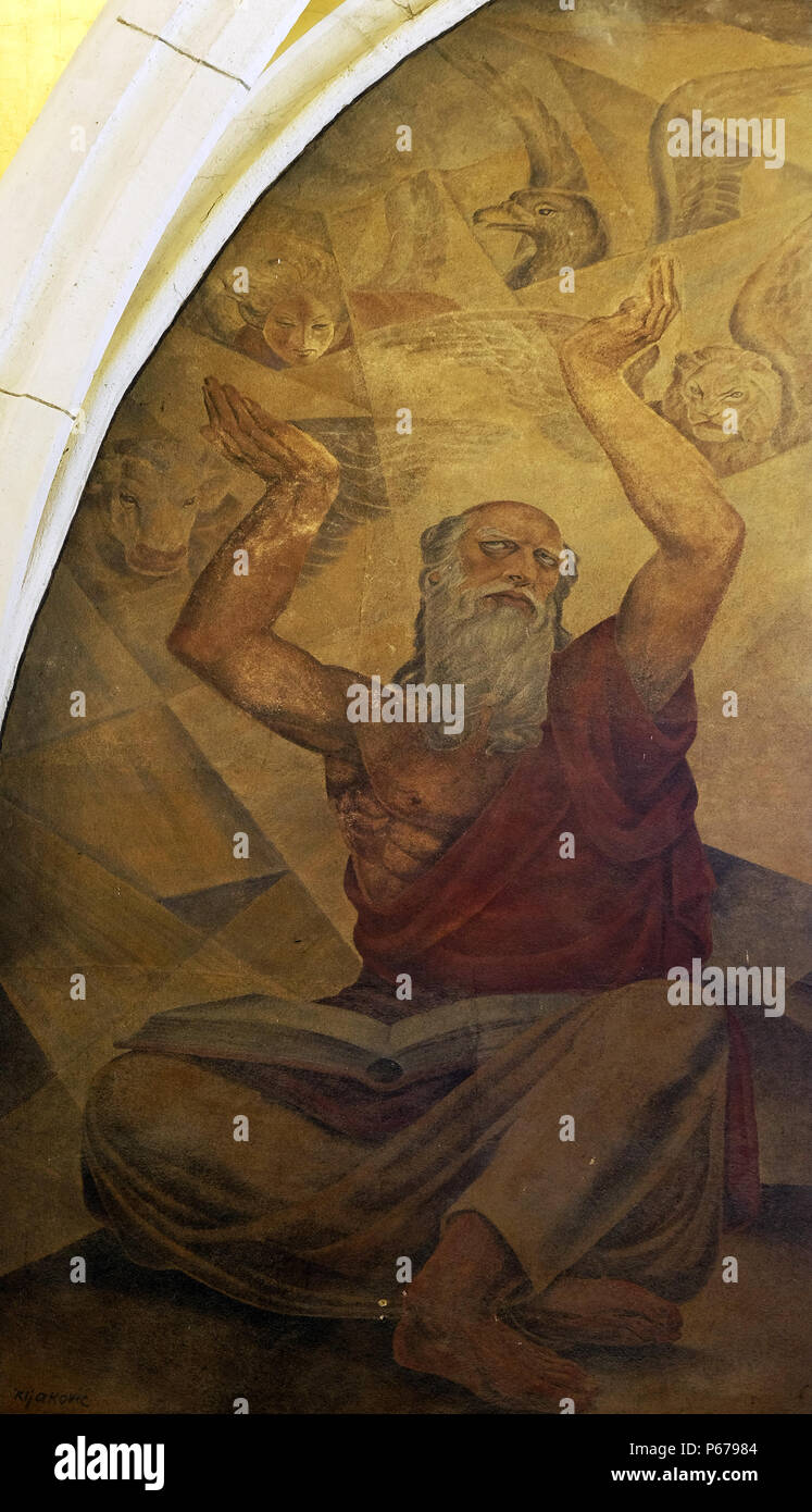 Prophet Ezekiel, fresco in the church of St. Mark in Zagreb, Croatia Stock Photo