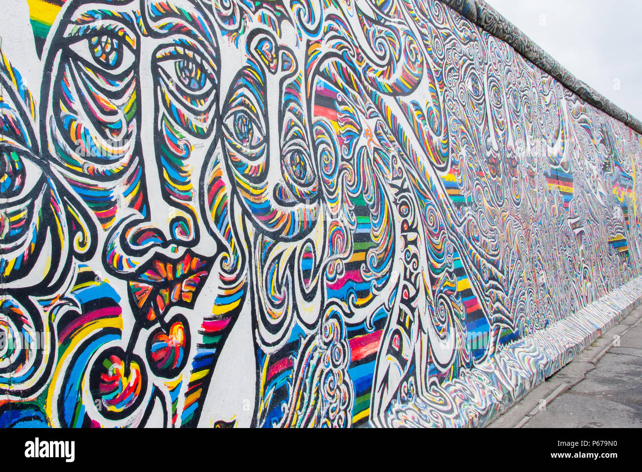 June 30, 2017: Painting and Graffiti on the Eastside gallery in Berlin, Germany. Stock Photo