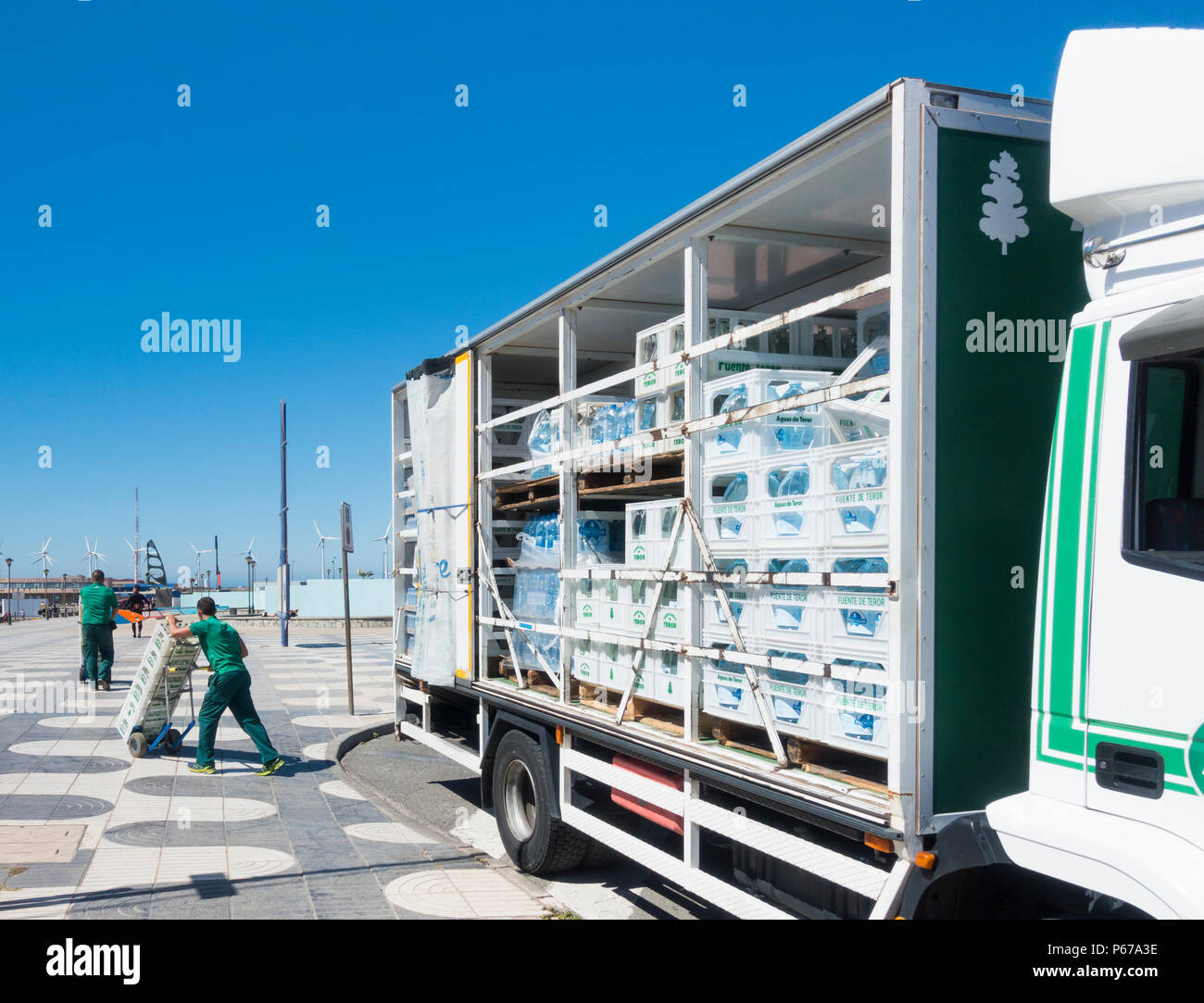 Truck delivering drinking water to homes and businesses on Gran Canaria, Canary Islands, Spain Stock Photo
