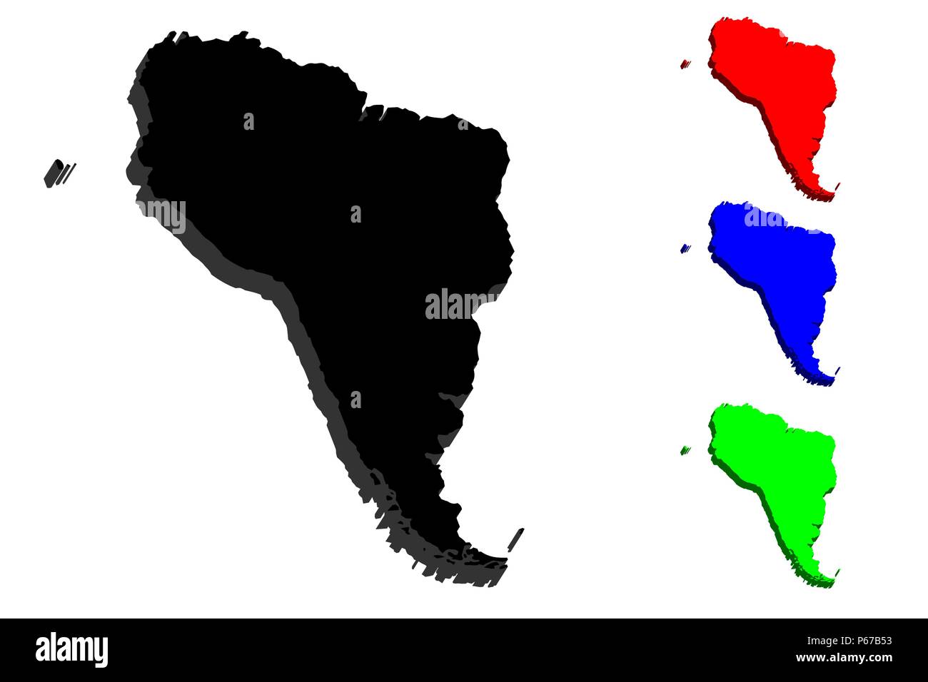 3d Map Of South America Continent Black Red Blue And Green Vector Illustration Stock 1863