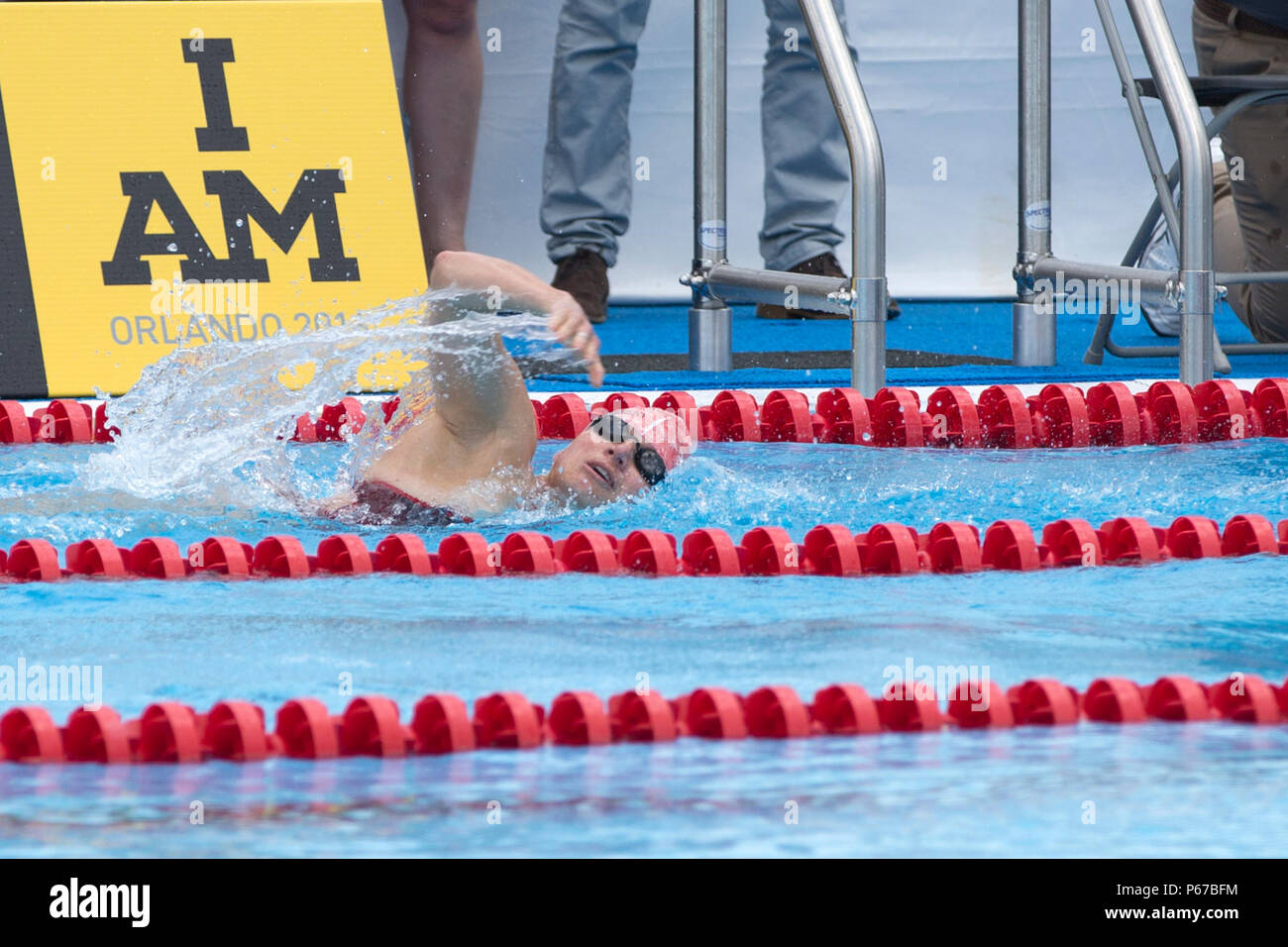 Christine Gauthier, Canada, competes in the 50 Meter Breaststroke swim event during the 2016 Invictus Games, ESPN Wide World of Sports Complex, Orlando, Fla., May 11, 2016. The Invictus Games are an adaptive sports competition which was created by Prince Harry of the United Kingdom after he was inspired by the DoD Warrior Games. This event brings together wounded, ill, and injured service members and veterans from 15 nations for events including: archery, cycling, indoor rowing, powerlifting, sitting volleyball, swimming, track and field, wheelchair basketball, wheelchair racing, wheelchair ru Stock Photo