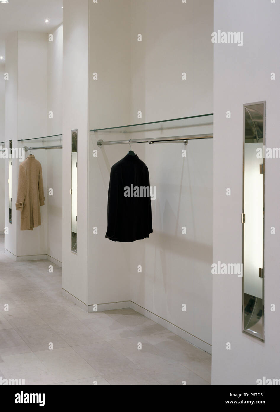 View of jackets hung in a shop Stock Photo