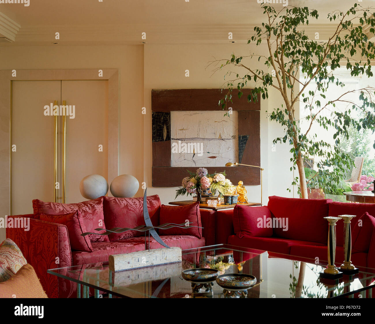 View Of Red Couches In A Living Room Stock Photo 210376406 Alamy