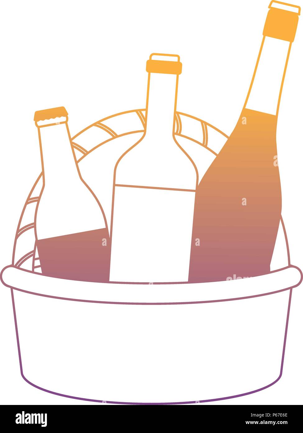 picnic basket with wine and beer bottles over white background, vector ...