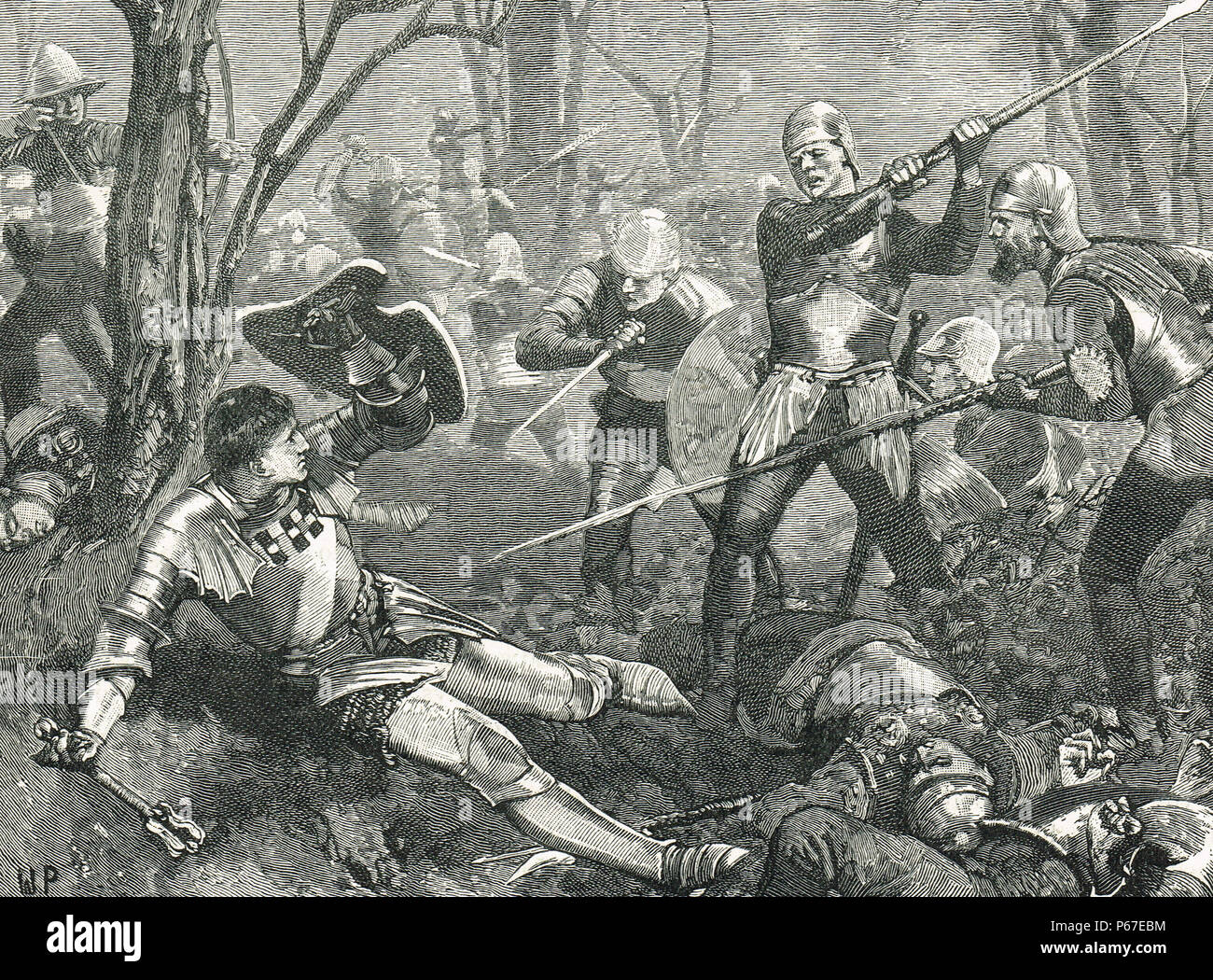 The Death of Richard Neville, 16th Earl of Warwick (The Kingmaker) Battle of Barnet, 1471 Stock Photo