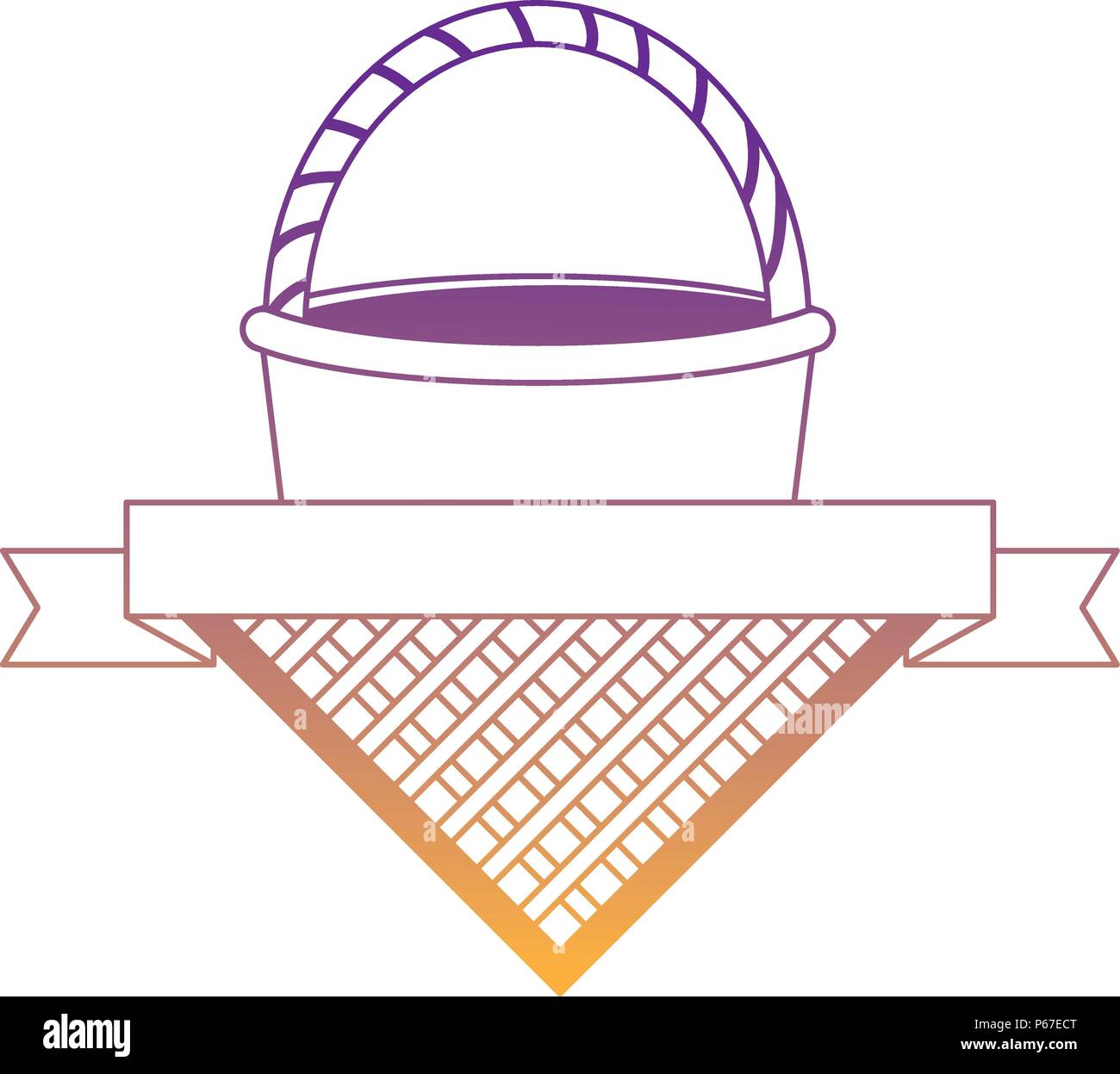 picnic emblem with picnic basket and decorative ribbon over white background, vector