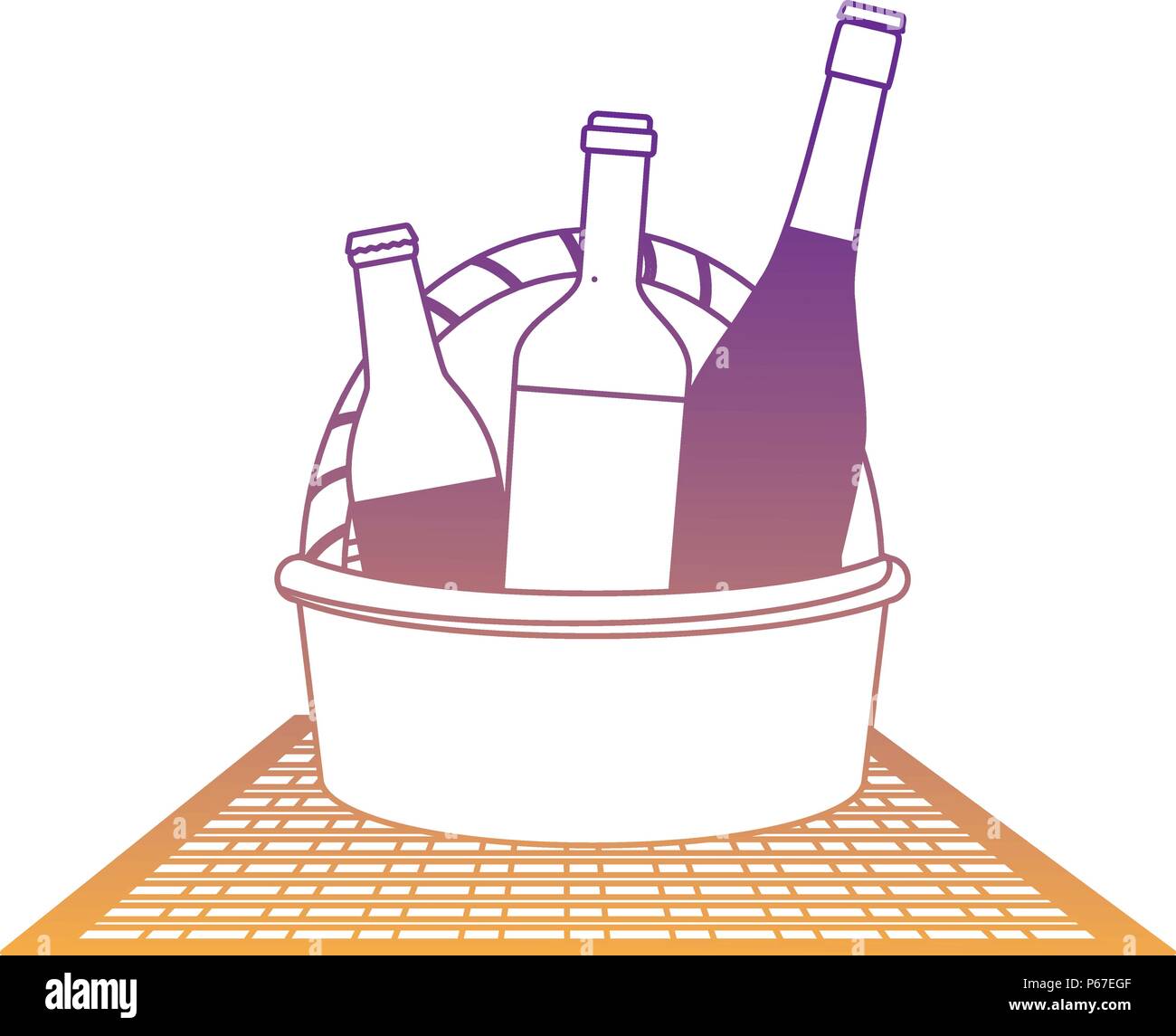 picnic basket with wine and beer bottles over white background, vector ...