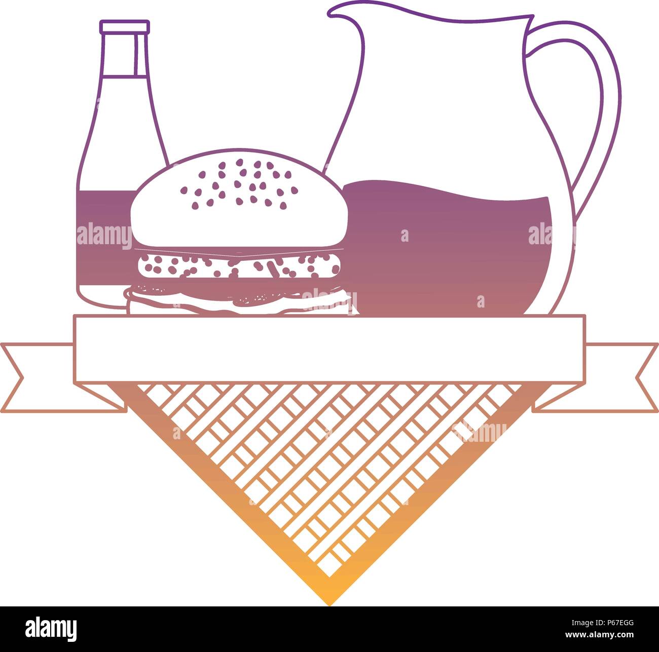 https://c8.alamy.com/comp/P67EGG/picnic-emblem-with-hamburger-and-lemonade-pitcher-icon-over-white-background-vector-illustration-P67EGG.jpg