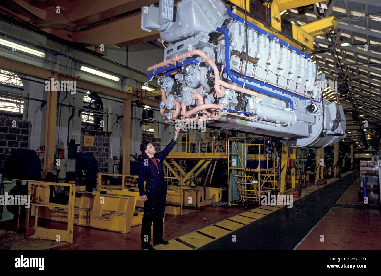 Diesel traction motor under service at Crewe works. C1993 Stock Photo