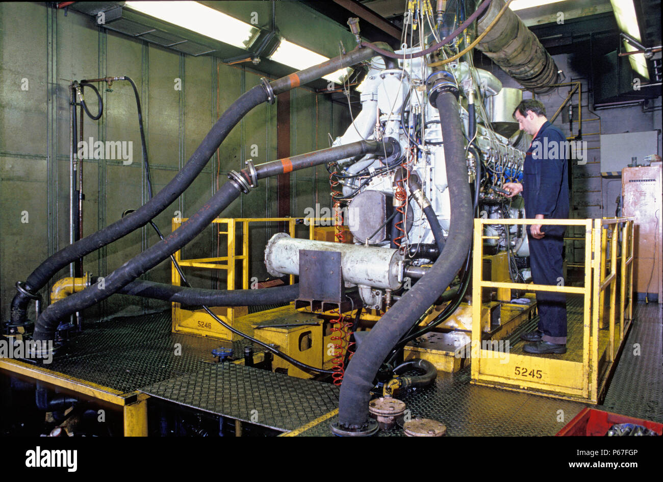 Diesel traction motor under test at Crewe Works. C1993 Stock Photo