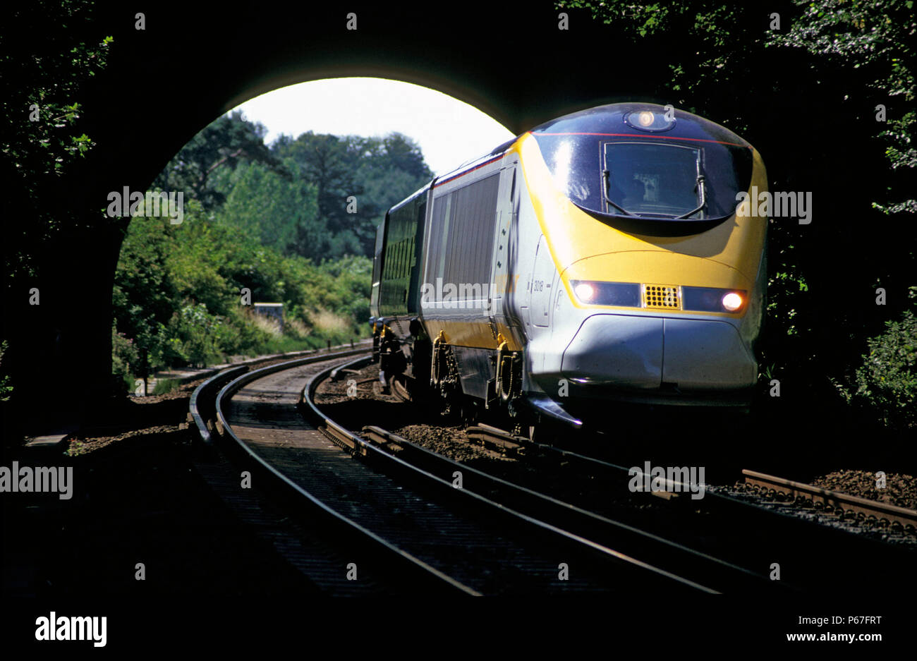 Eurostar on the third rail electric system in Kent. 1995 Stock Photo