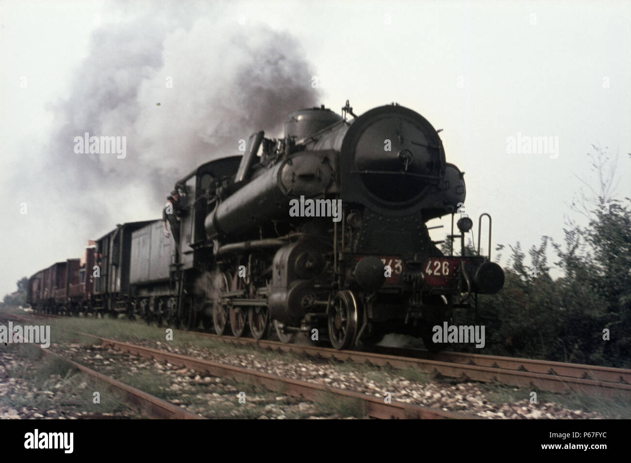 Franco Crosti boilered 743 Class No. 426 ends its days in Northern Italy in 1976. Stock Photo