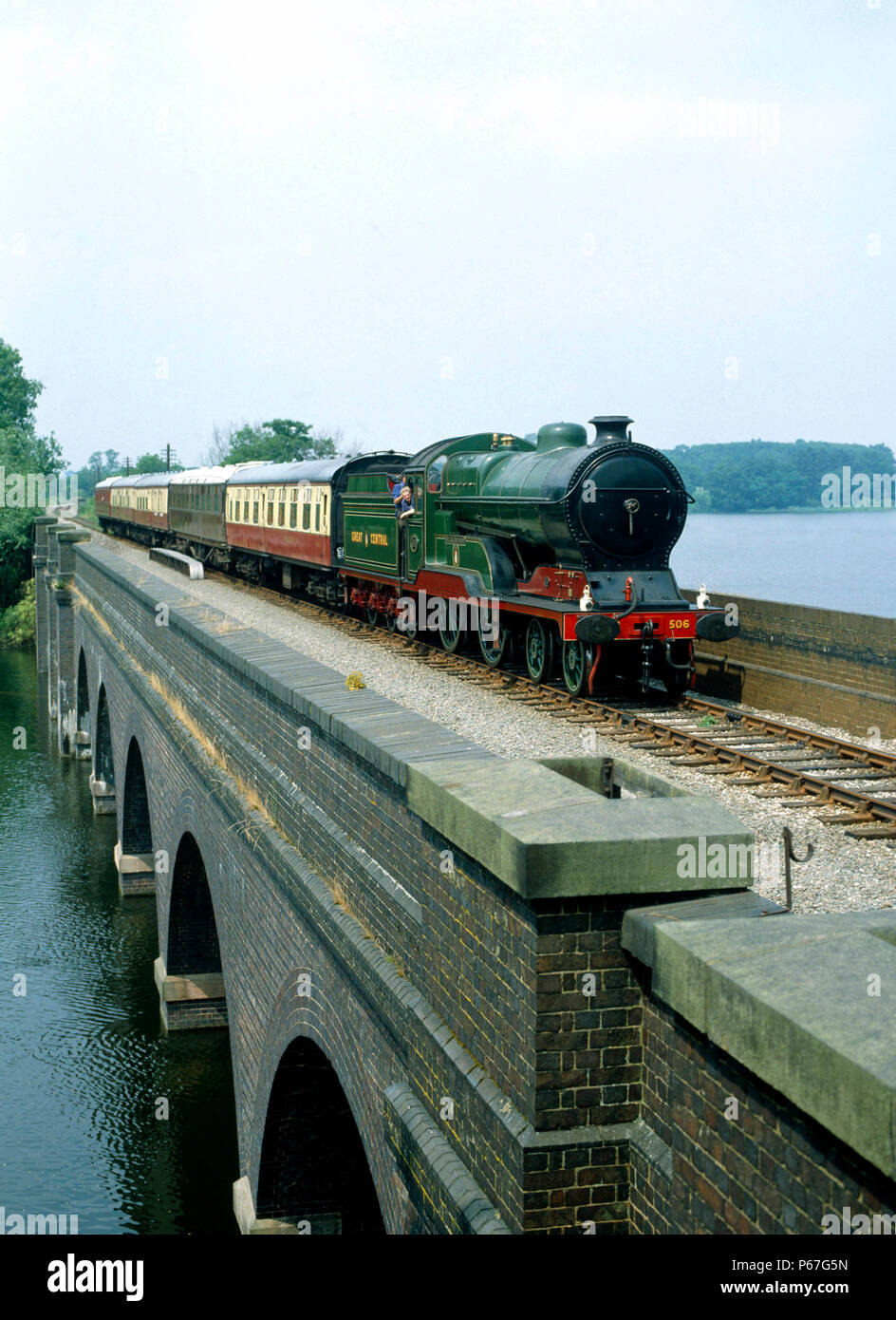 Great Central Railway.No. 506 Butler Henderson crosses Swithland viaduct with the 13:05 ex Loughborough for Rothley. 11.07.1982. Stock Photo