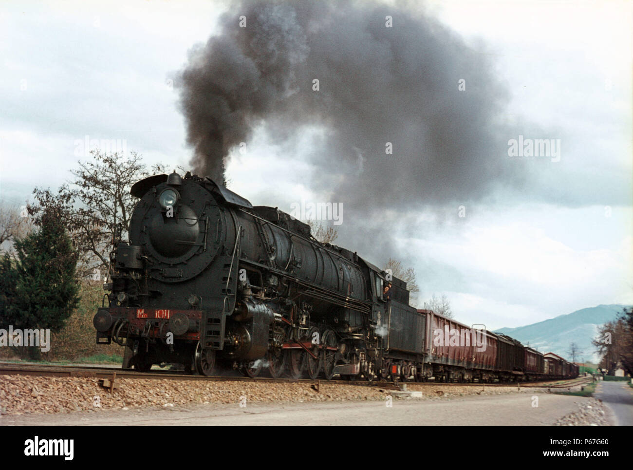 Greek Railway's Ma Class No.1011 heads southwards from Liankladion with a freight for Athens on