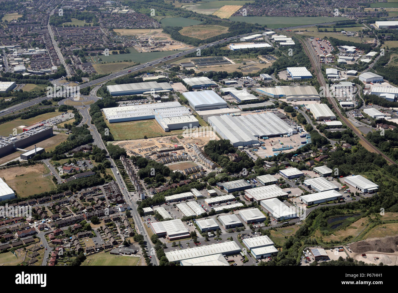 aerial view of Whitwood Enterprise Park & California Drive at Whitwood, Normanton, Castleford Stock Photo