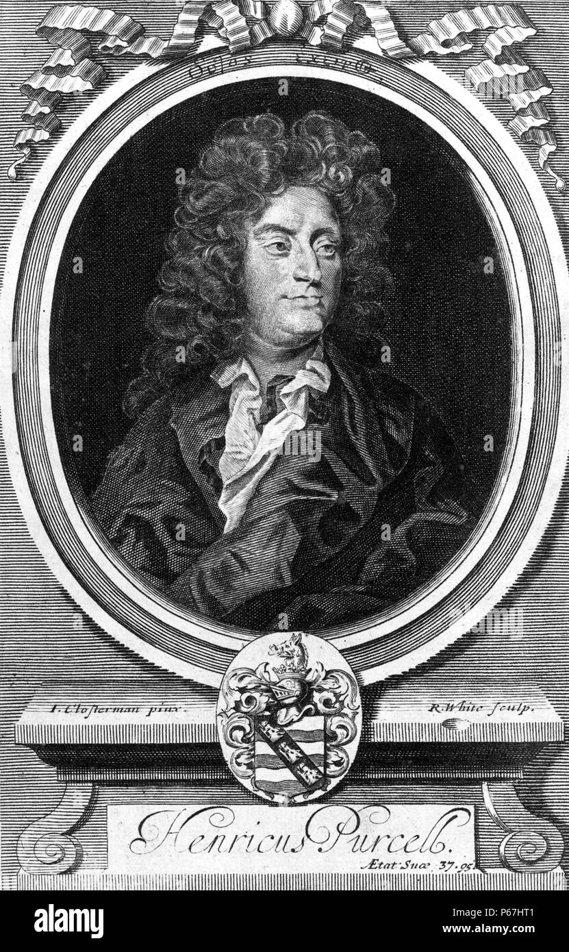 Portrait of English composer;   Henry Purcell;   engraved by R White after Clostermann;   1706 Stock Photo