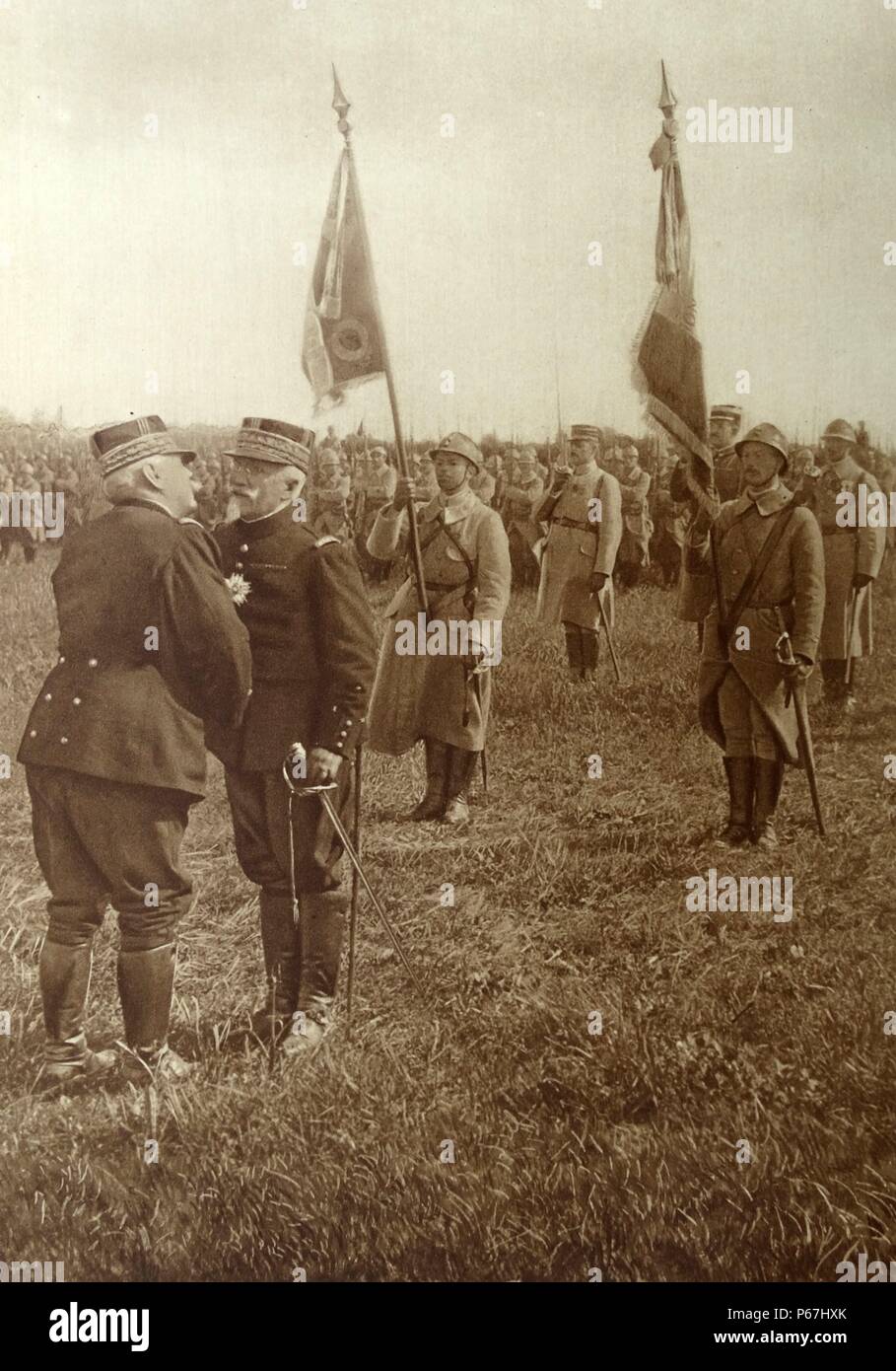 French generals Joffre and Balfourier during a Legion of honour award ceremony during world war one 1916 Stock Photo