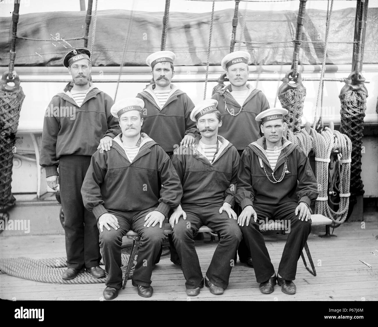 sailors on the Russian cruiser Rynda;   1893 Stock Photo