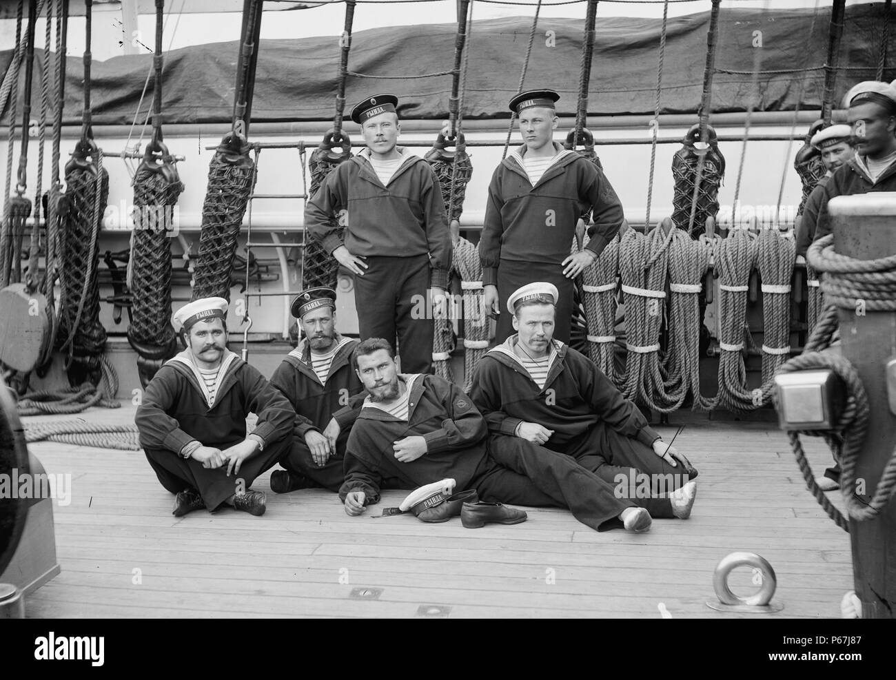 sailors on the Russian cruiser Rynda;   during the Columbian Naval Review;   1893 Stock Photo