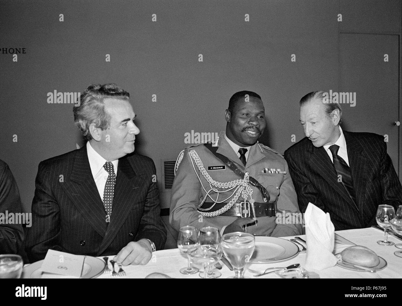 President of Nigeria Olusegun Obasanjo meeting with Secretary-General Kurt Waldheim (1977) Stock Photo