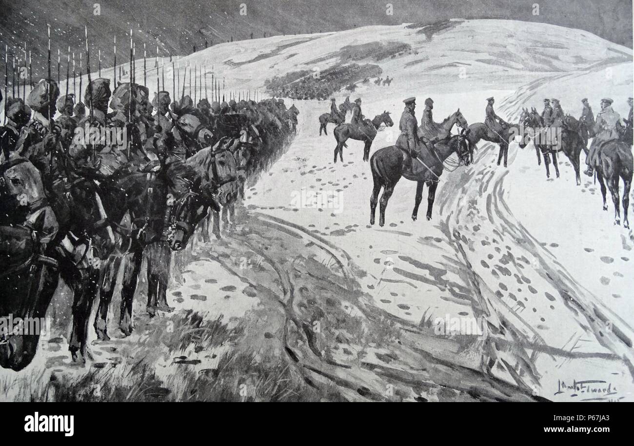 General Sir John French reviews Indian cavalry in France during  world war one 1915 Stock Photo