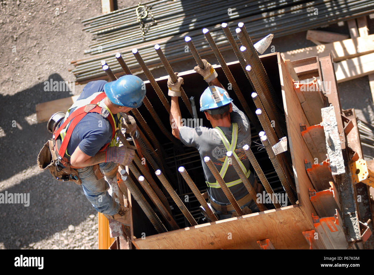 Rebar Workers, Broccolini Construction; in Progress; Job Site; 150 Slater Street; Ottawa Stock Photo