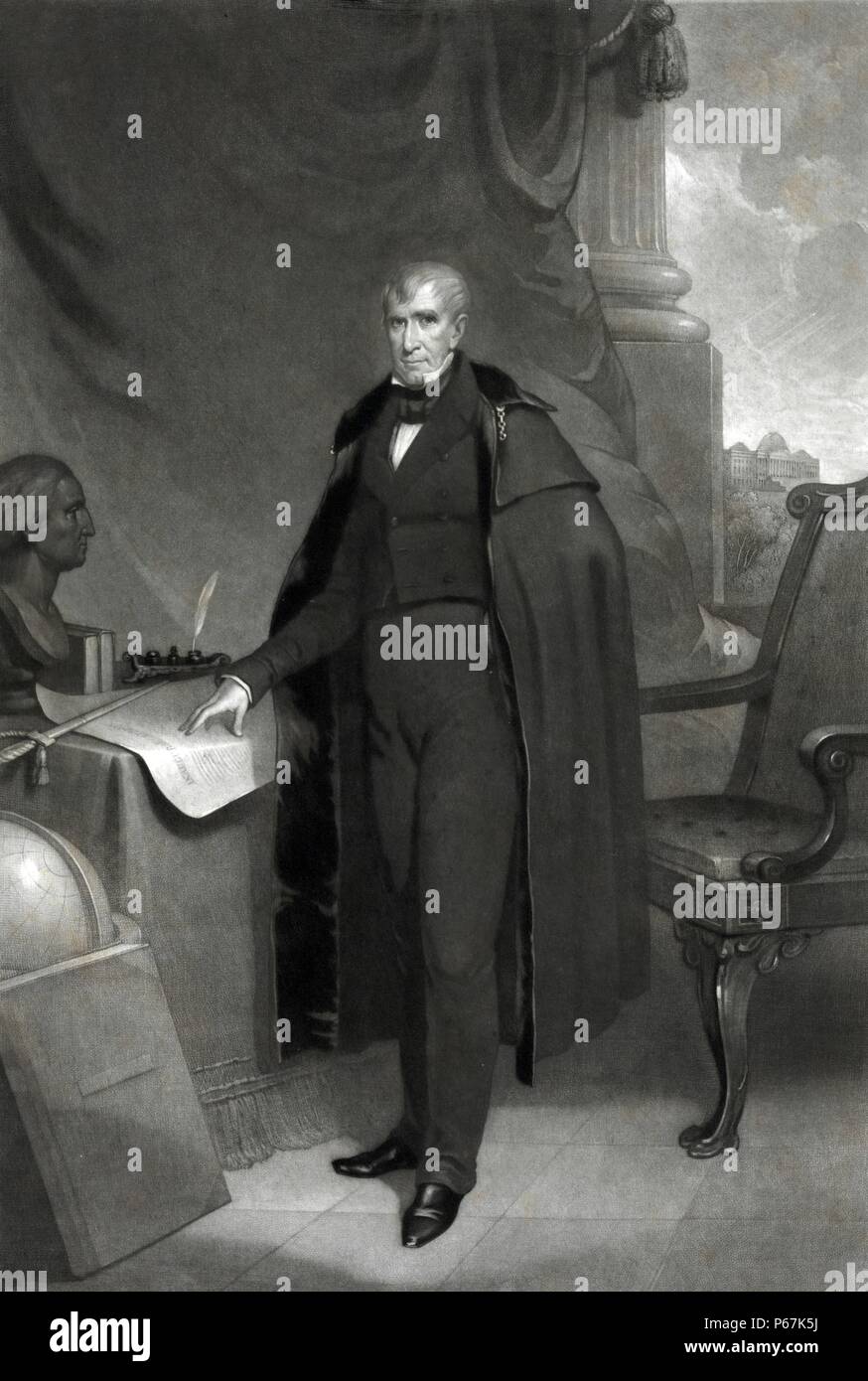 President William Harrison. Harrison was the ninth President of the United States, an American military officer and politician, and the first president to die in office. Stock Photo