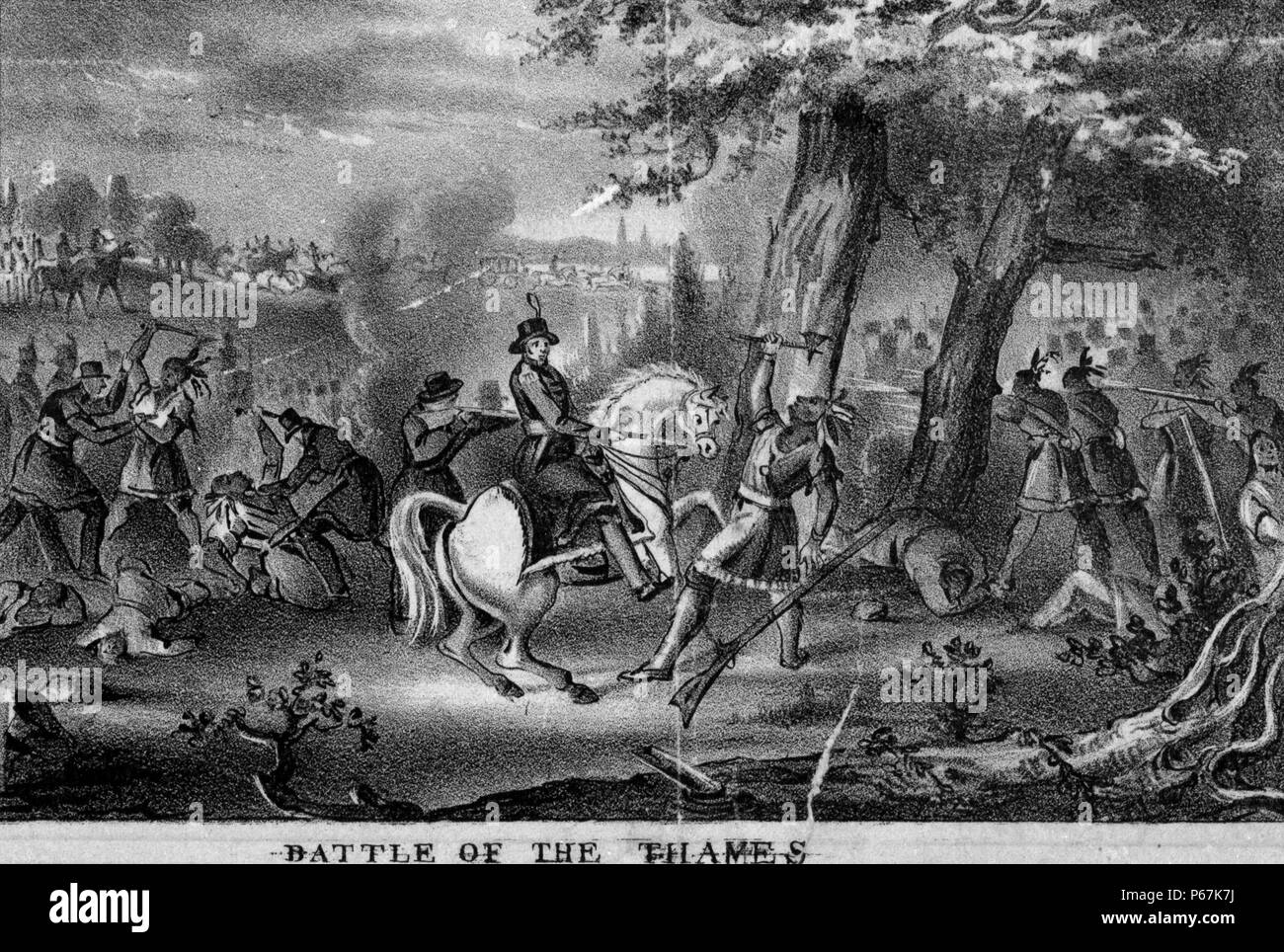 Battle of the Thames, also called Battle of Moravian town , (Oct. 5, 1813), in the War of 1812, decisive U.S. victory over British and Indian forces in Ontario, Canada, enabling the United States to consolidate its control over the Northwest Stock Photo