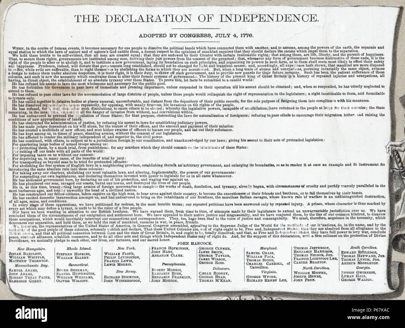 text of the Declaration of Independence Stock Photo
