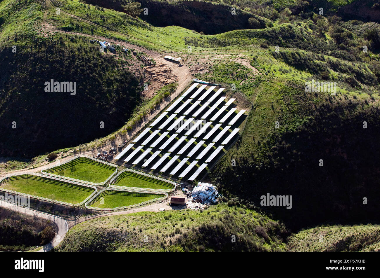 Solar farm, Simi Valley, California, USA, aerial view Stock Photo