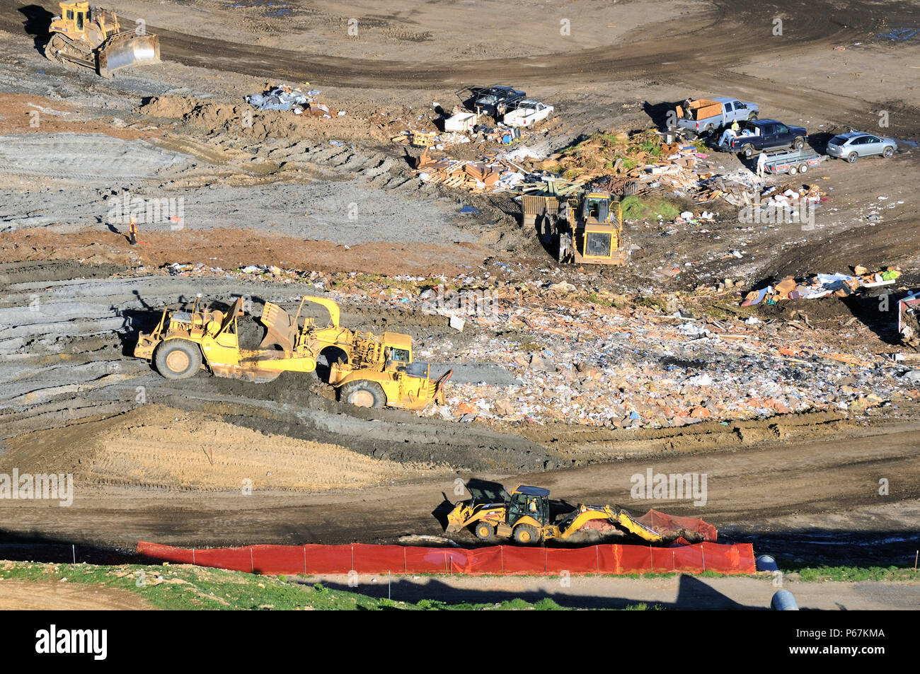 Aerial view of a trash collection dump in the suburbs of Los Angeles, California, USA Stock Photo