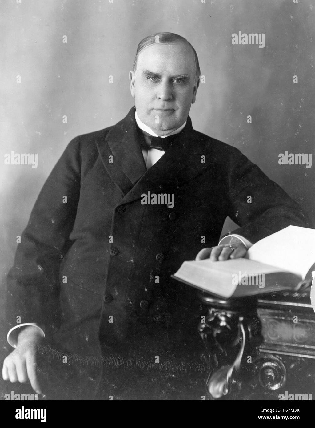 President William McKinley (1843-1901) was the 25th President of the United States, serving from March 4, 1897, until his assassination in September 1901, six months into his second term. McKinley led the nation to victory in the Spanish–American War, raised protective tariffs to promote American industry, and maintained the nation on the gold standard in a rejection of inflationary proposals. Stock Photo