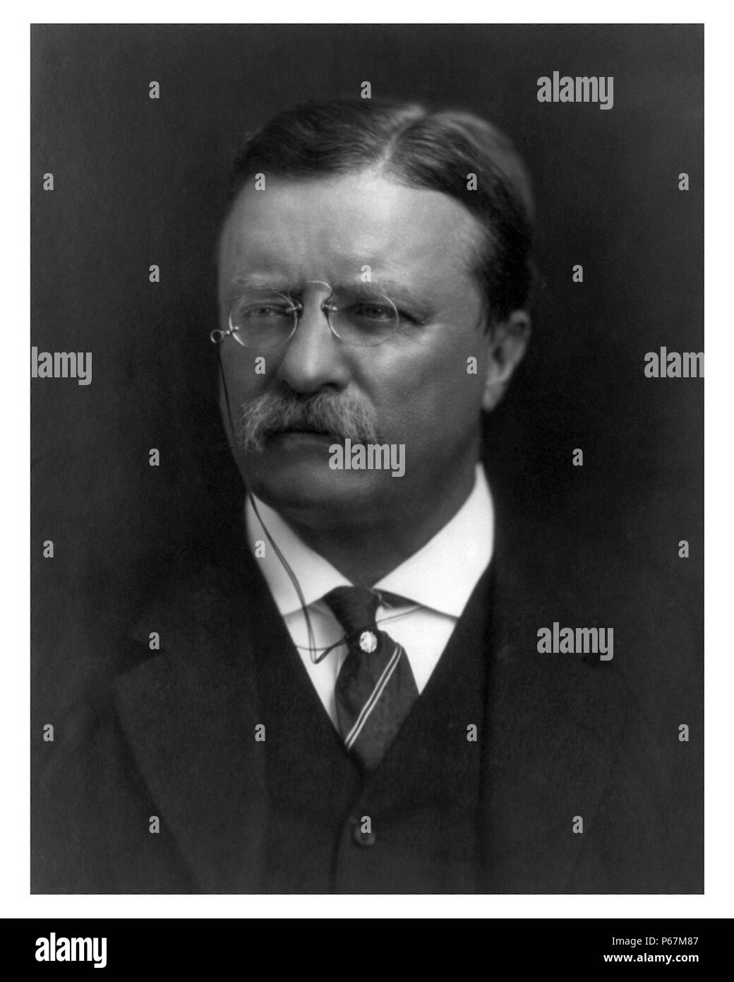 Theodore Roosevelt (1858 – 1919) was an American politician, author, naturalist, explorer, and historian who served as the 26th President of the United States. Stock Photo