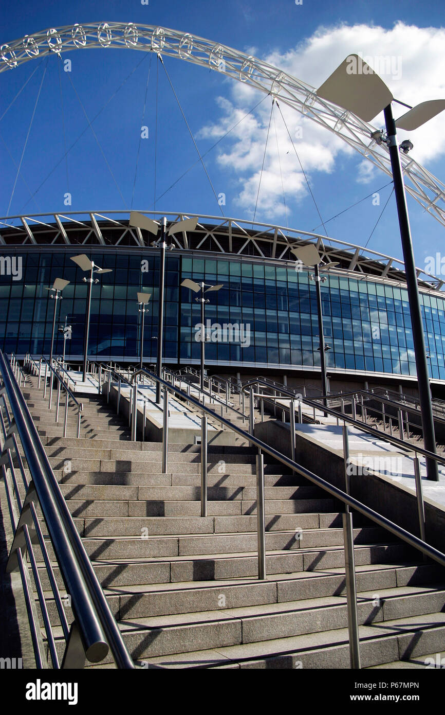 Wembley Stadium was designed by architects HOK Sport and Foster & Partners with Engineers Mott Macdonald and was built by Multiplex.  The signature fe Stock Photo