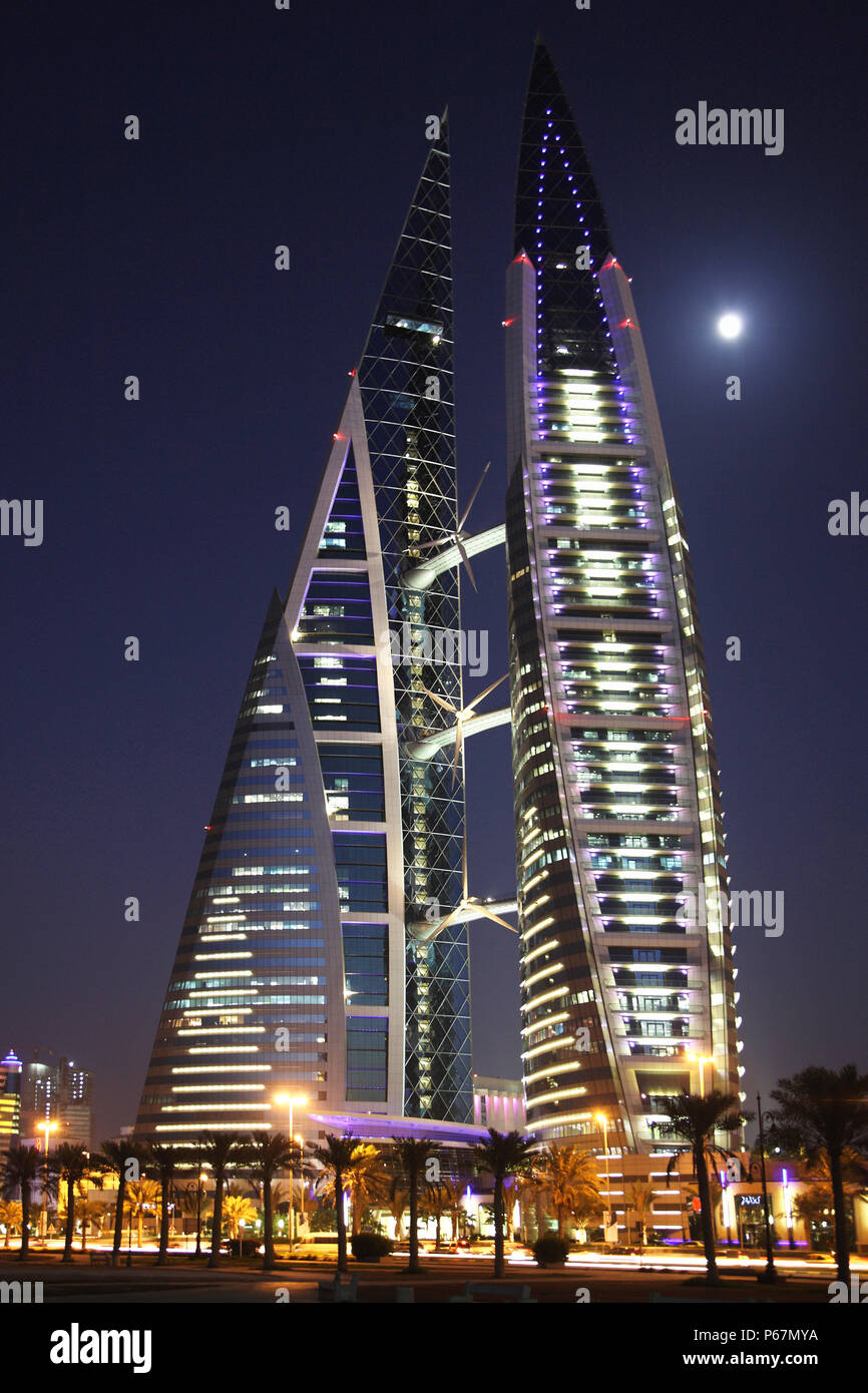 World Trade Centre at night, Manama, Bahrain Stock Photo