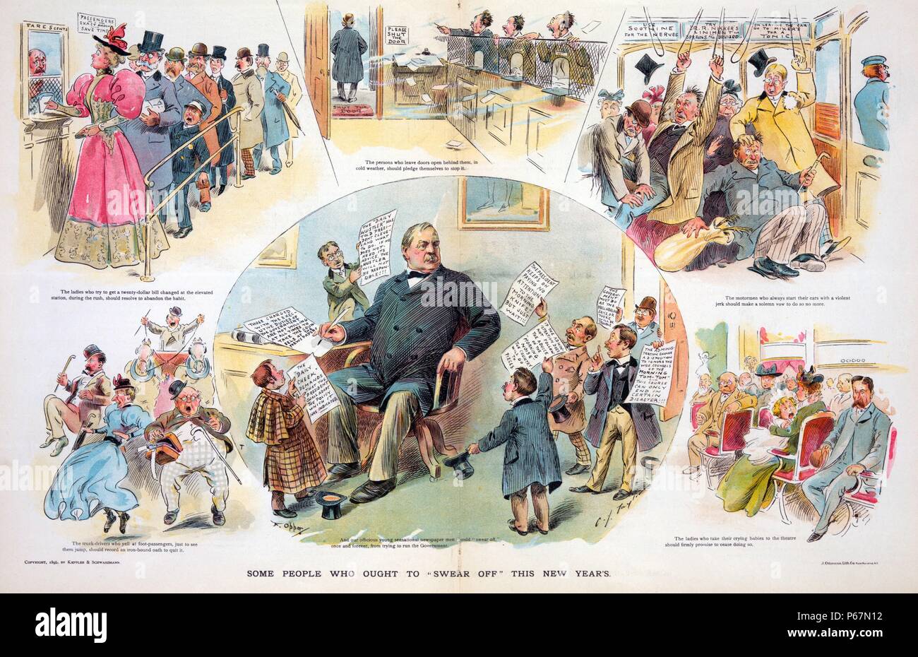 Some People Who Ought To Swear Off This New Year S Vignette Cartoon With President Cleveland At The Centre Hounded By Newspaper Reporters Who Try To Run The Government Puck Suggests That They