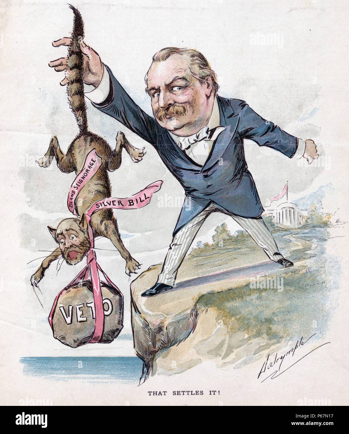 That settles it!' President Cleveland holding a cat by the tail, it has