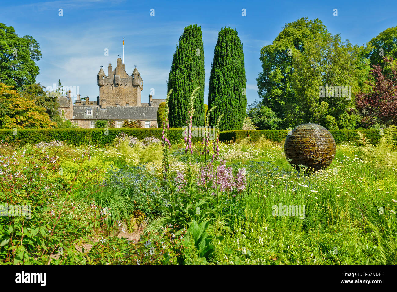 CAWDOR CASTLE NAIRN SCOTLAND SPECTACLE EARLY SUMMER FLOWERS IN THE CASTLE GARDENS AND BALL
