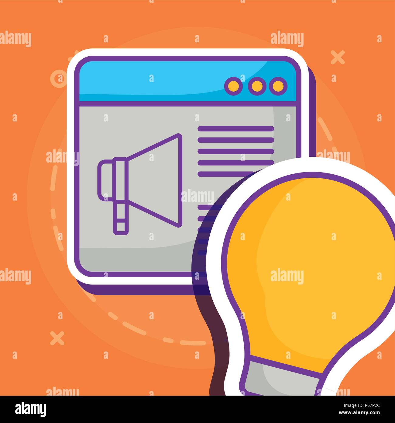 light bulb and web interface icon over orange background, colorful design. vector illustration Stock Vector