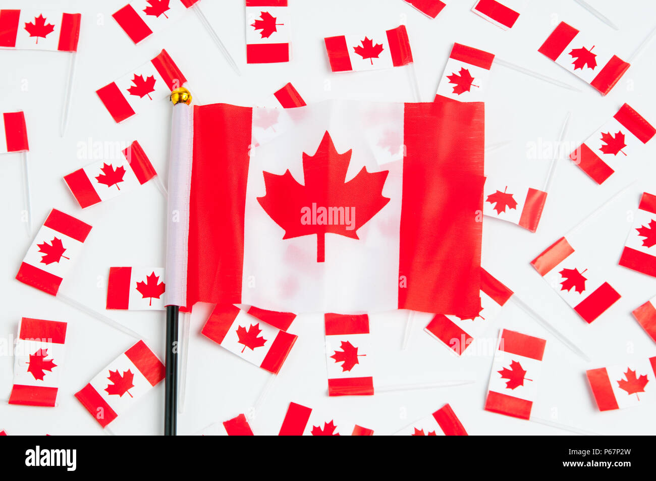 lots of canadian flags on a white background Stock Photo - Alamy