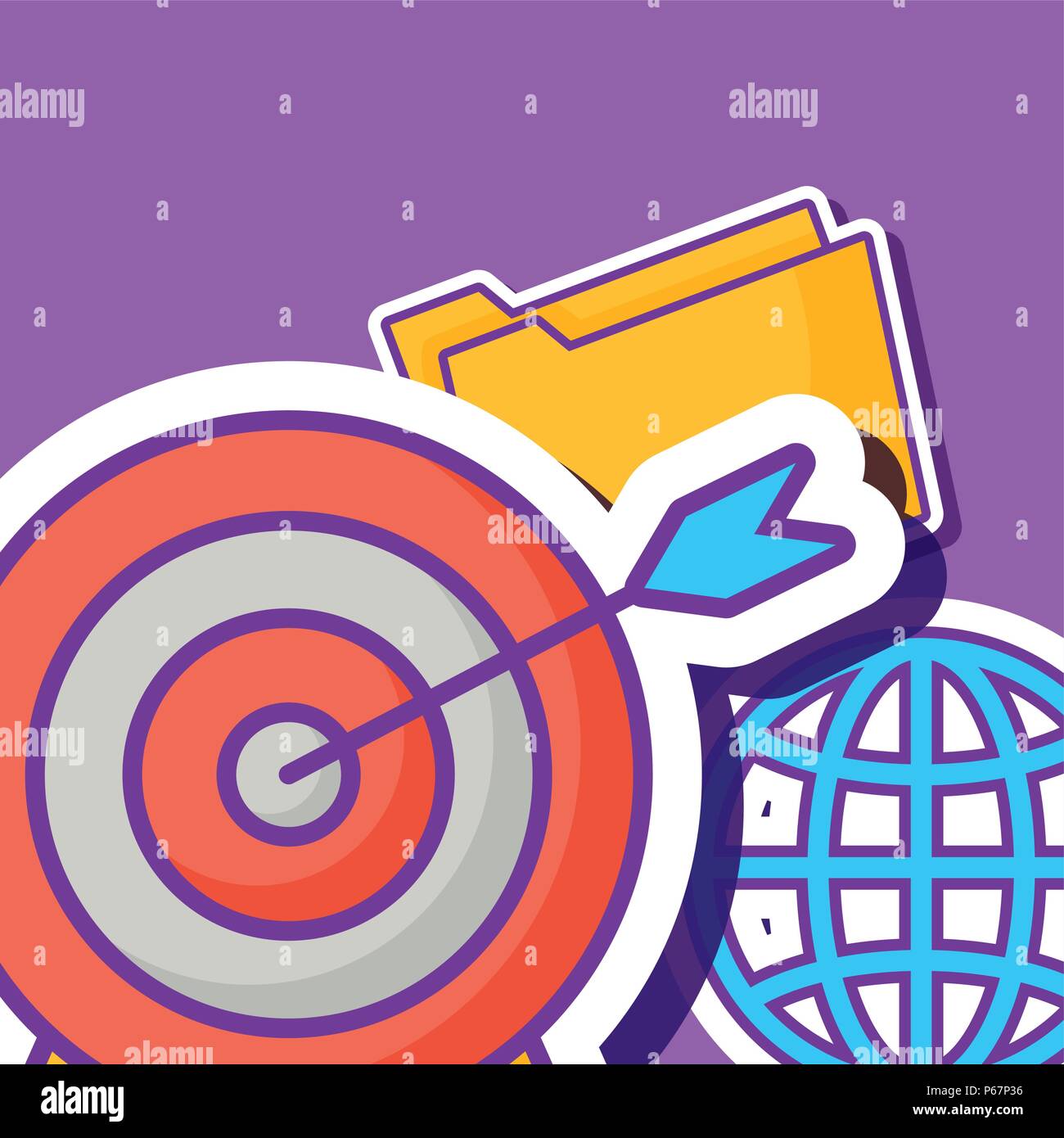 global sphere and target icon over purple background, colorful design ...