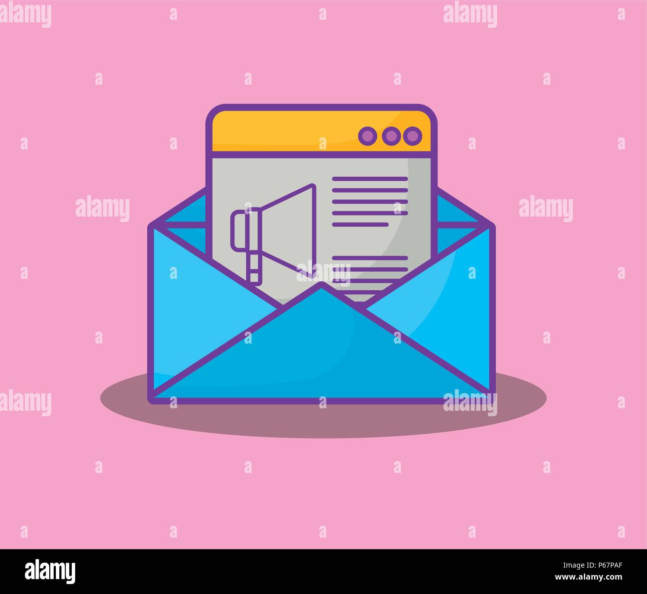 web interface and envelope icon over pink background, colorful design ...
