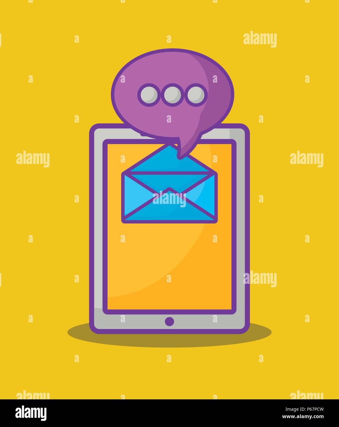 smartphone and envelope icon over yellow background, colorful design ...