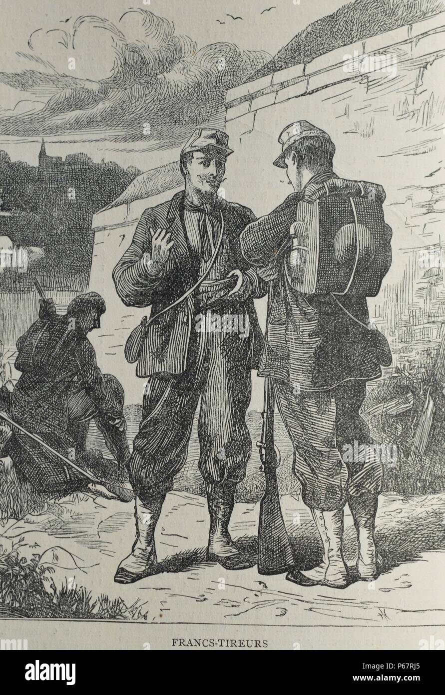 Engraving of Francs-Tireurs free shooters. Dated 1870 Stock Photo