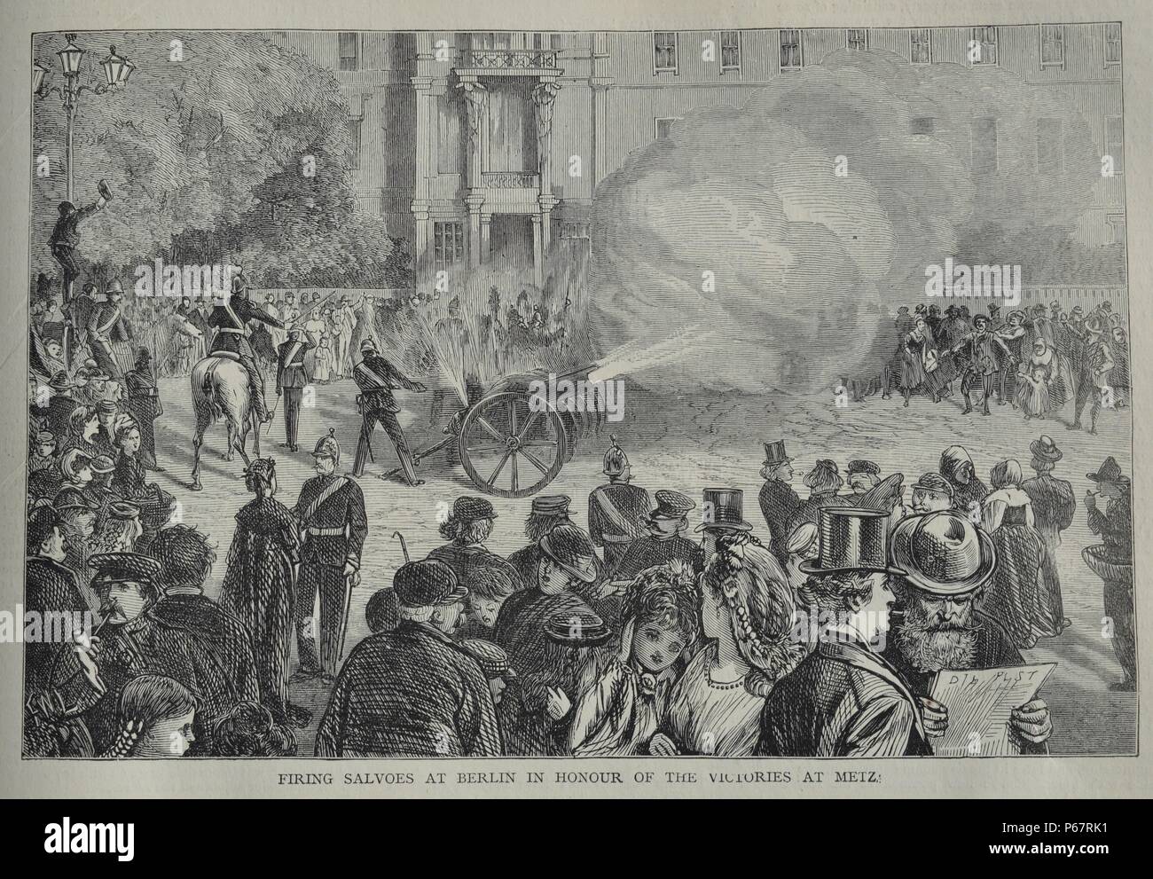 Engraving depicts the firing of Salvoes at Berlin in honour of the victories in Metz. Dated 1870 Stock Photo