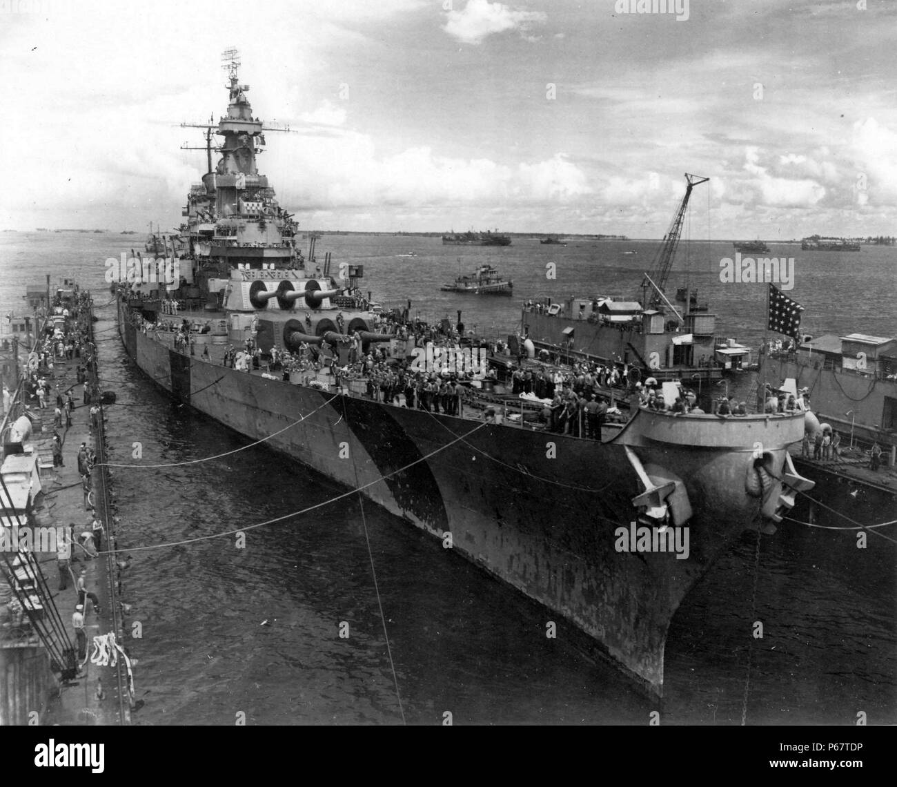 Photograph of the USS Iowa in floating dock, Admiralty Islands. Dated 1944 Stock Photo